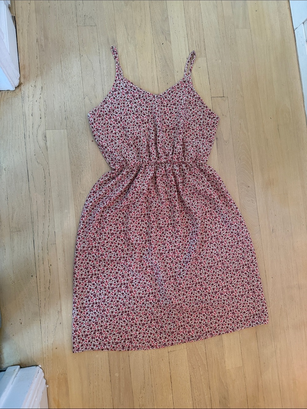 Pink Floral Spaghetti-Strap Midi Dress